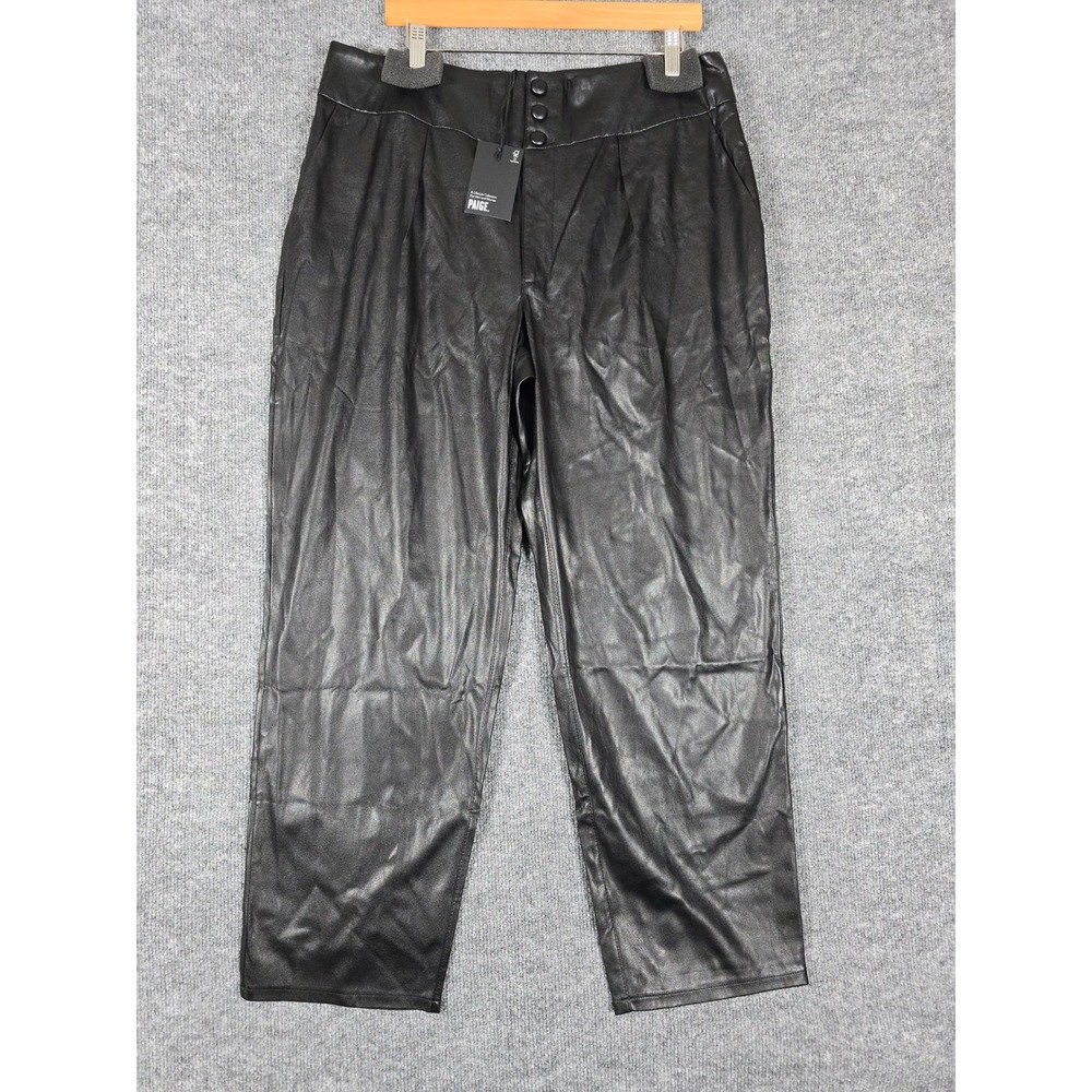 PAIGE Jazz Pant Faux Leather Black High‎ Waisted Pleated Women Size 12 NWT